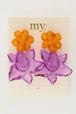 My Jewellery Island Boucle D'oreille Avec Deux Fleurs Mauves Outlet