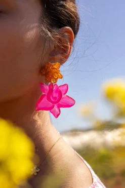 My Jewellery Island Boucle D'oreille Avec Deux Fleurs Roses Outlet