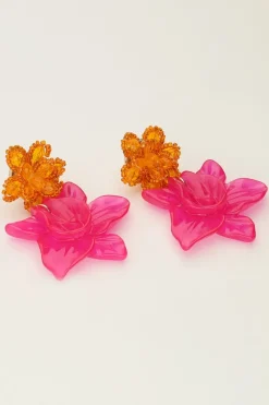 My Jewellery Island Boucle D'oreille Avec Deux Fleurs Roses Outlet