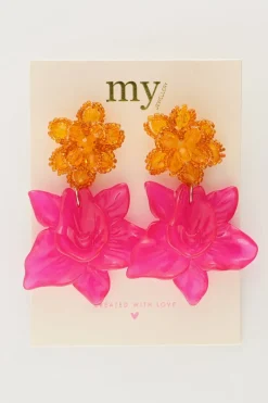 My Jewellery Island Boucle D'oreille Avec Deux Fleurs Roses Outlet
