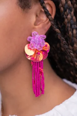 My Jewellery Island Boucles D'oreilles Avec Fleurs Et Brins Roses Clearance