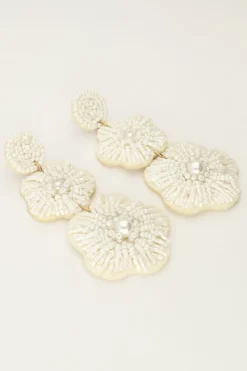 My Jewellery Island Boucles D'oreilles Avec Fleurs Blanches Et Perles Clearance