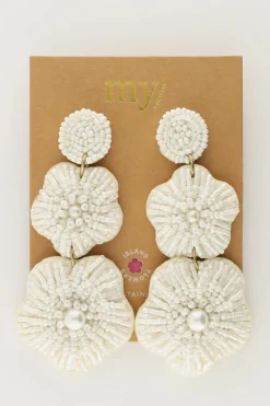 My Jewellery Island Boucles D'oreilles Avec Fleurs Blanches Et Perles Clearance