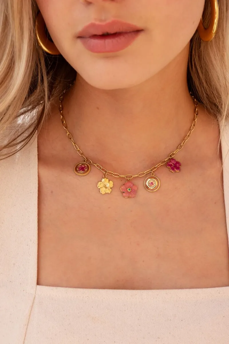My Jewellery Island Collier Avec 5 Charms Fleurs Discount