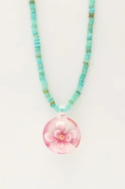 My Jewellery Island Collier De Perles Aqua Avec Fleur Rose Discount