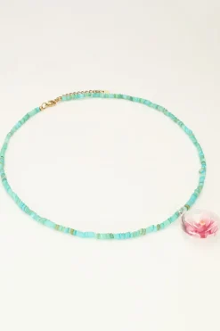 My Jewellery Island Collier De Perles Aqua Avec Fleur Rose Discount