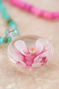 My Jewellery Island Collier De Perles Aqua Avec Fleur Rose Discount