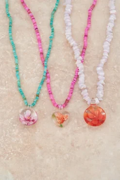 My Jewellery Island Collier De Perles Aqua Avec Fleur Rose Discount
