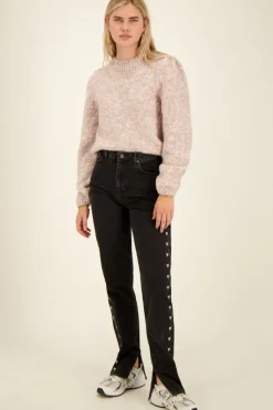My Jewellery Jeans Noir à Fentes Et Coeurs Brodés New