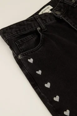 My Jewellery Jeans Noir à Fentes Et Coeurs Brodés New