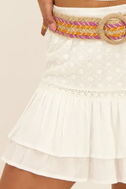 My Jewellery Jupe Blanche Effet Froissé Avec Broderie New