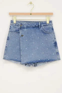 My Jewellery Jupe En Denim Bleu Avec Perles Hot