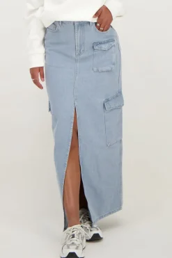 My Jewellery Jupe Midi Denim Bleu Cargo Fashion