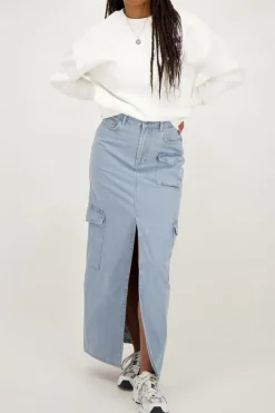 My Jewellery Jupe Midi Denim Bleu Cargo Fashion