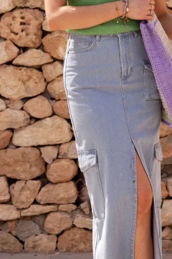 My Jewellery Jupe Midi Denim Bleu Cargo Fashion