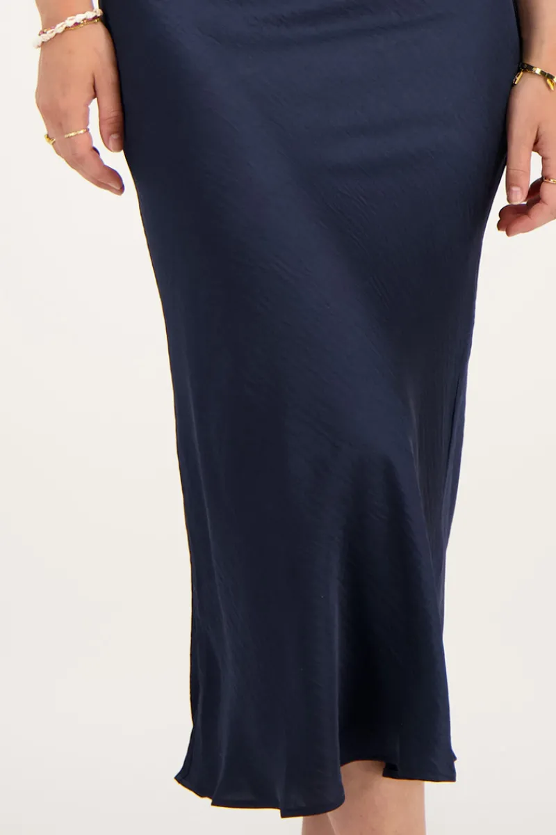 My Jewellery Jupe Midi En Satin Bleu foncé Clearance