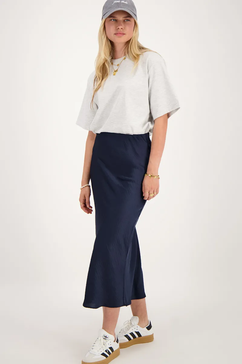My Jewellery Jupe Midi En Satin Bleu foncé Clearance