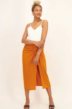 My Jewellery Jupe Midi Orange Avec Détail Nœud Ouvert Discount