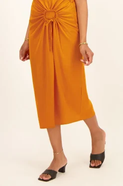 My Jewellery Jupe Midi Orange Avec Détail Nœud Ouvert Discount
