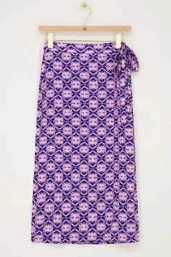 My Jewellery Jupe Midi Portefeuille Bleue Avec Imprimé Violet/Rose/Violet clair/Bleu Sale