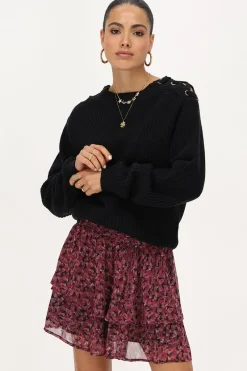 My Jewellery Jupe Noire à Imprimé Floral Rose Discount