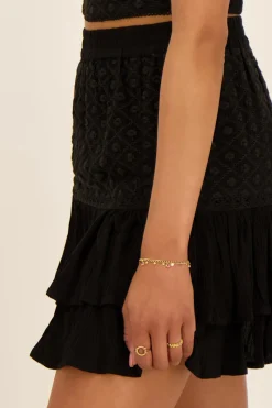 My Jewellery Jupe Noire Effet Froissé Avec Broderie New