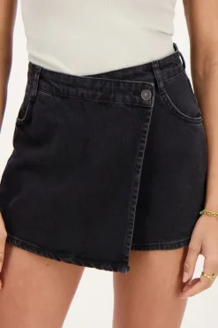 My Jewellery Jupe-short En Denim Avec Boutons Noir Discount