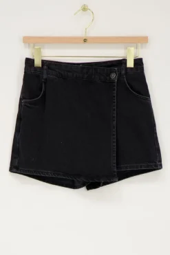 My Jewellery Jupe-short En Denim Avec Boutons Noir Discount