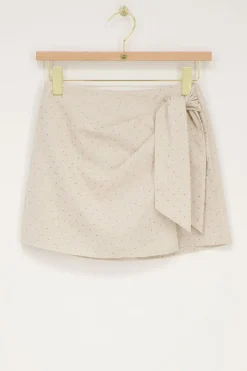 My Jewellery Jupe-short En Lin Beige Avec Clous New