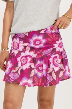 My Jewellery Jupe-short Marron Avec Plis Et Imprimé Floral Rose Online