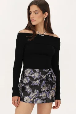 My Jewellery Jupe-short Noire Avec Jacquard Violet Fashion