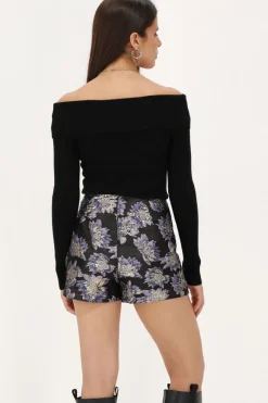 My Jewellery Jupe-short Noire Avec Jacquard Violet Fashion