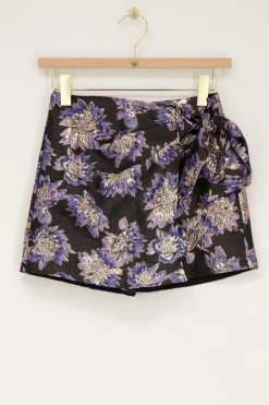 My Jewellery Jupe-short Noire Avec Jacquard Violet Fashion