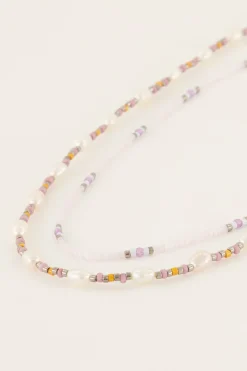 My Jewellery Lot De Colliers Souvenir Orange Et Lilas Avec Perles Hot