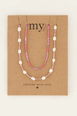 My Jewellery Lot De Colliers Souvenir Orange Et Rose Avec Perles Best