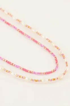 My Jewellery Lot De Colliers Souvenir Orange Et Rose Avec Perles Best
