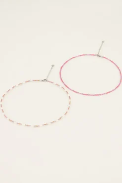 My Jewellery Lot De Colliers Souvenir Orange Et Rose Avec Perles Best