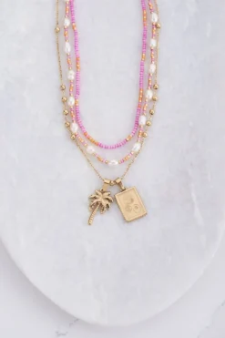 My Jewellery Lot De Colliers Souvenir Orange Et Rose Avec Perles Best