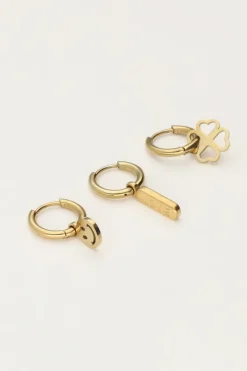 My Jewellery Lot De Trois Boucles D'oreilles Avec Trèfle Et Smiley Clearance