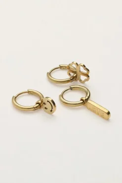 My Jewellery Lot De Trois Boucles D'oreilles Avec Trèfle Et Smiley Clearance