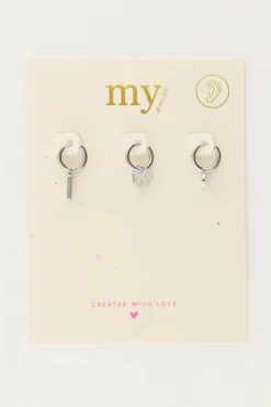 My Jewellery Lot De Trois Boucles D'oreilles Avec Trèfle Et Smiley Clearance