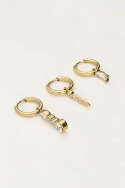 My Jewellery Lot De Trois Boucles D'oreilles Avec Charms Et Pierres Argentées Discount