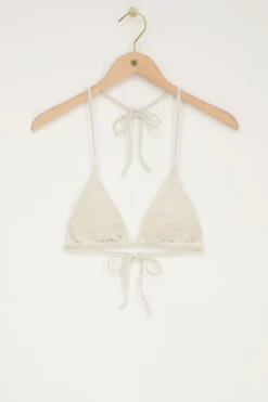 My Jewellery Maillot De Bain Triangle Rayé Or Et Blanc Avec Perles New