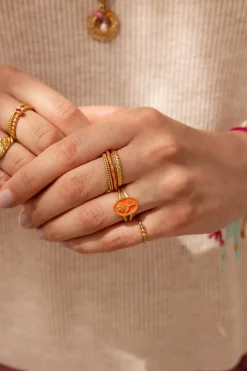 My Jewellery Maxi Bague Orange Art Avec Fleur Best