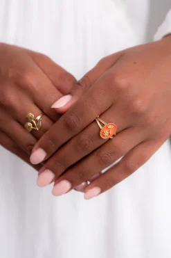 My Jewellery Maxi Bague Orange Art Avec Fleur Best