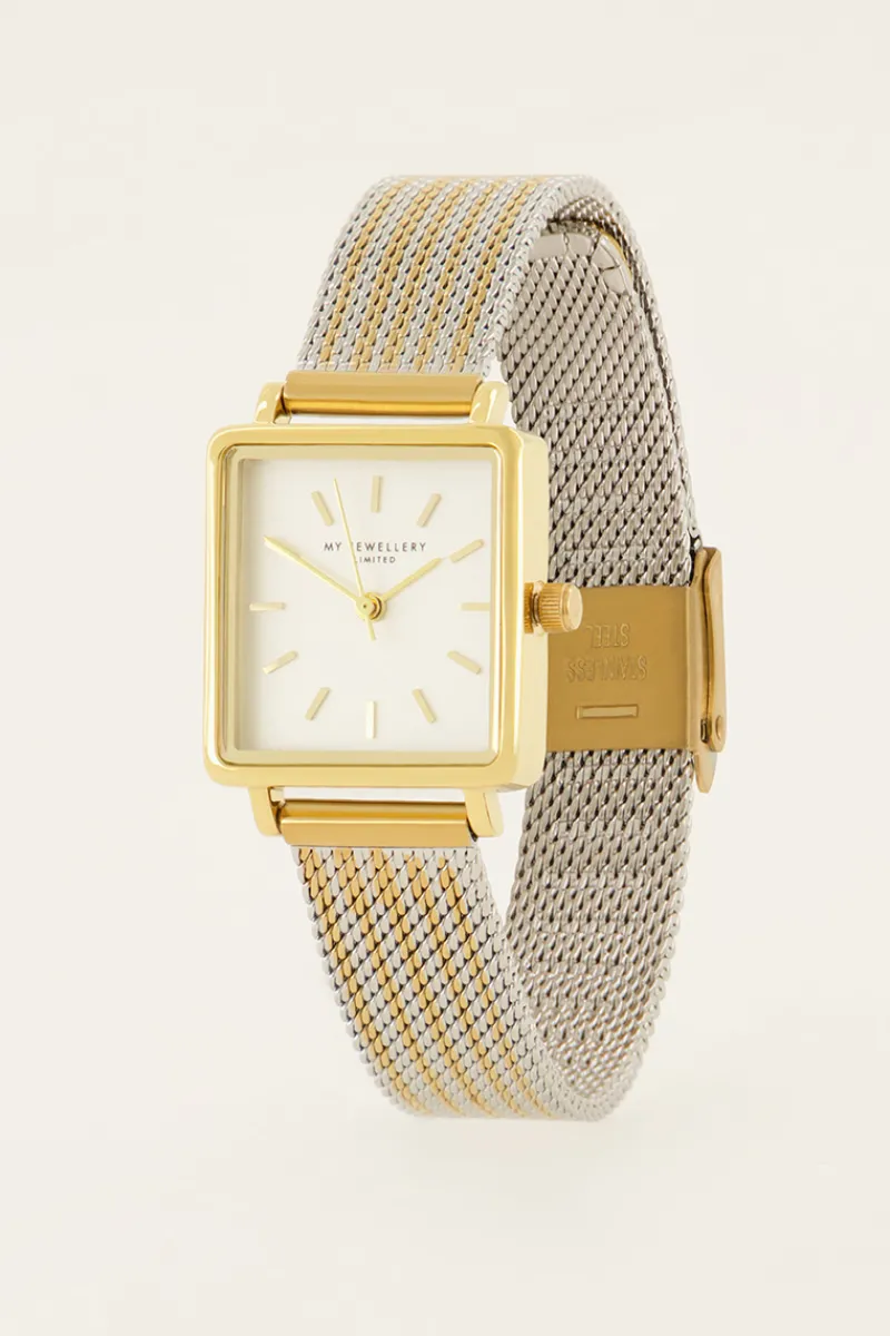My Jewellery Montre Carrée Avec Bracelet à Maillons Dorés Et Argentés Online