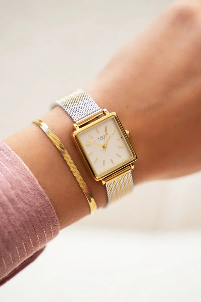 My Jewellery Montre Carrée Avec Bracelet à Maillons Dorés Et Argentés Online