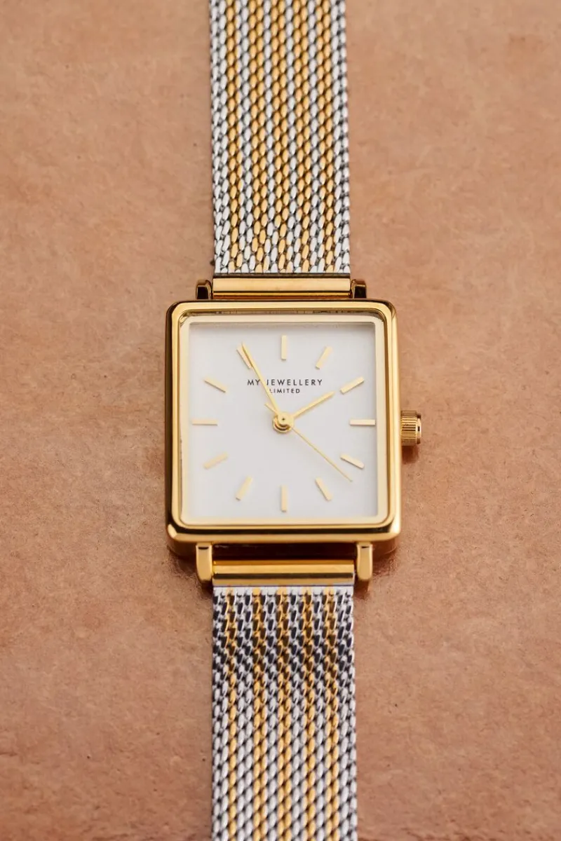 My Jewellery Montre Carrée Avec Bracelet à Maillons Dorés Et Argentés Online