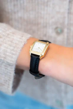 My Jewellery Montre Carrée Avec Bracelet En Cuir Noir New