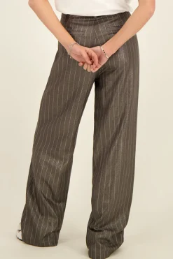 My Jewellery Pantalon à Fines Rayures Gris Métallisé Best